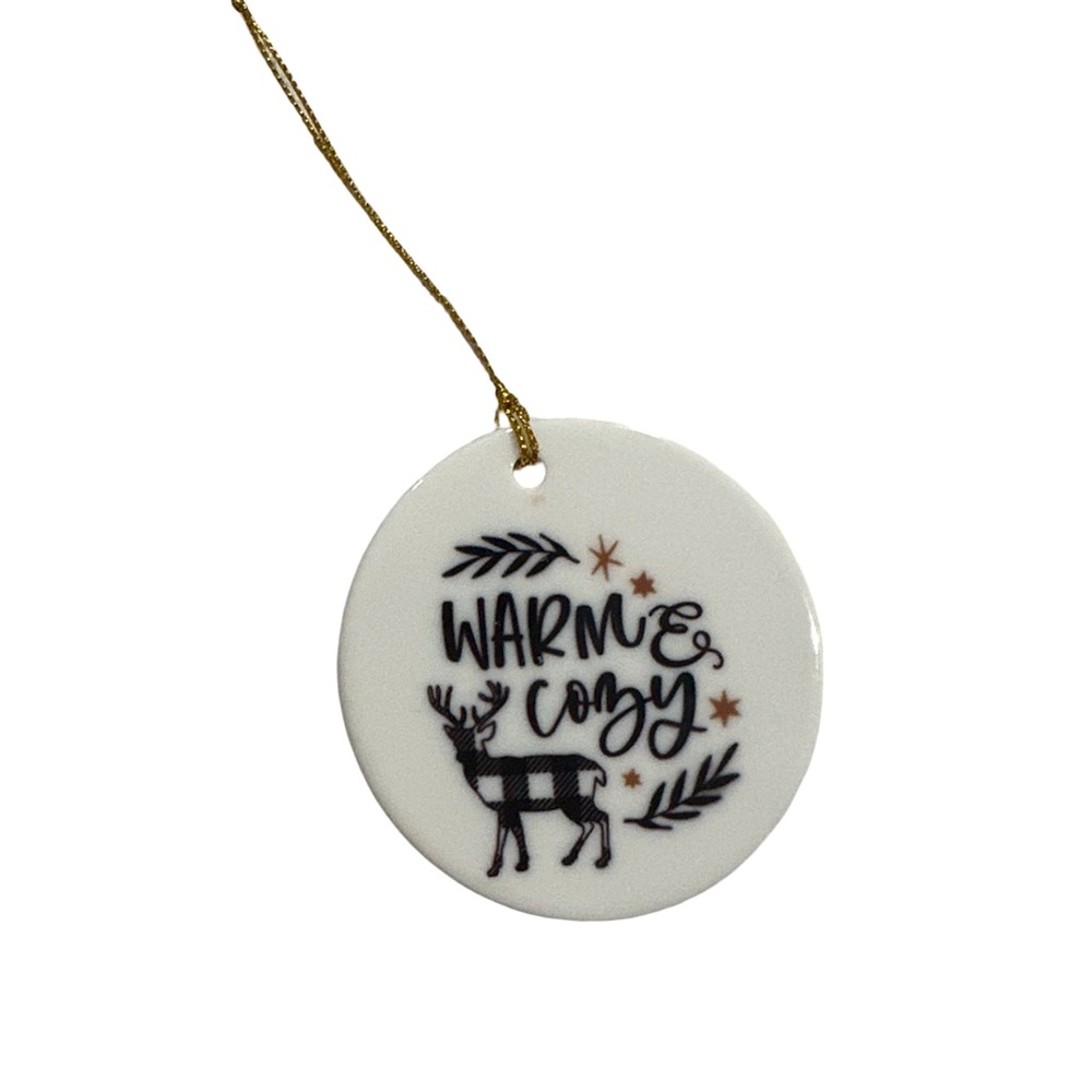Warm Cozy Ceramic Ornament Buffalo Plaid Deer Holiday Decor